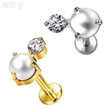 Pack of 5 G23 ASTM F136 Titanium Labret Stud | Threadless Push-In & Internally Threaded | Ear Studs with Pearl Zircon