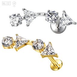 Pack of 5 G23 ASTM F136 Titanium Labret Stud | Threadless Push-In & Internally Threaded | Ear Studs Gold Plated with Zircon