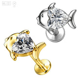 Heart Gem Fish Titanium Labret Stud