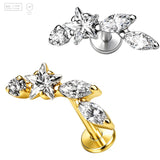 Pack of 5 G23 ASTM F136 Titanium Labret Stud | Threadless Push-In & Internally Threaded | Gold Plated Ear Studs 16G with
