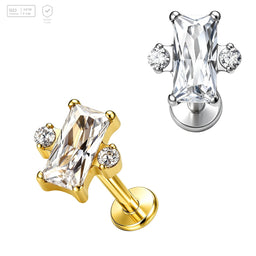 Pack of 5 G23 ASTM F136 Titanium Labret Stud | Threadless Push-In & Internally Threaded | Ear Studs Zircon Gold Plated Body
