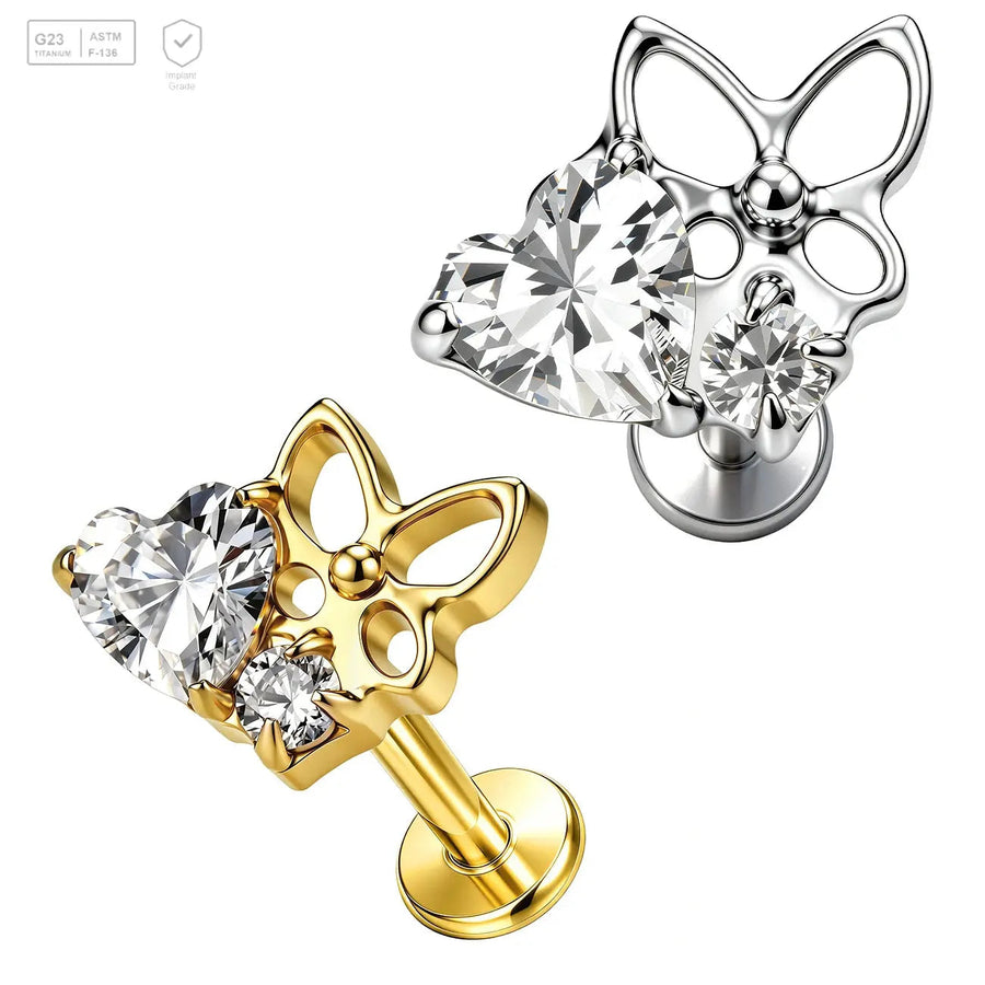 Heart Gem and Butterfly Titanium Labret Stud