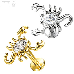 Pack of 5 G23 ASTM F136 Titanium Labret Stud | Threadless Push-In & Internally Threaded | Zircon Asscher Cut Claw Setting