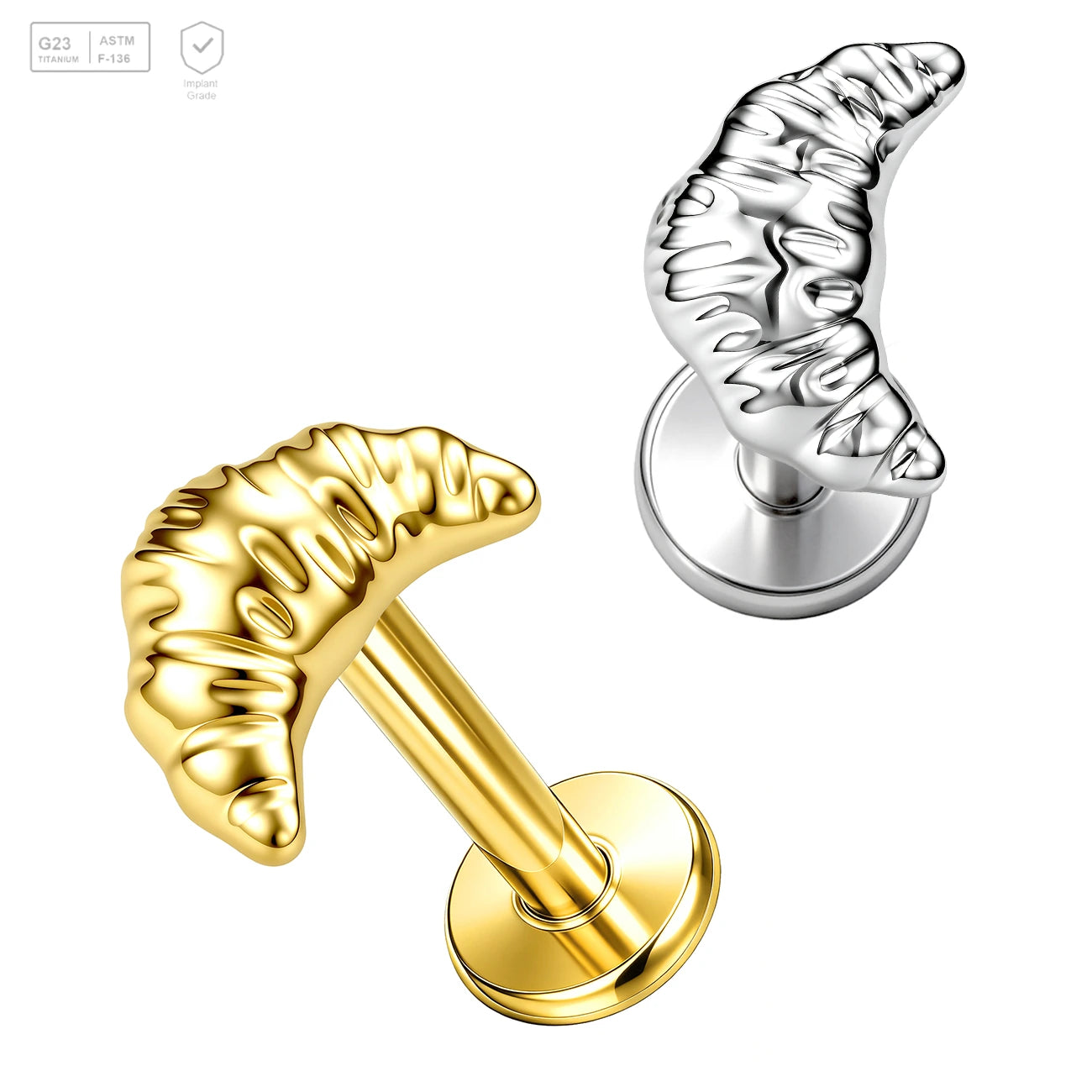 Pack of 5 G23 ASTM F136 Titanium Labret Stud | Threadless Push-In & Internally Threaded | 16G Tragus Piercing Stud Ear Stud