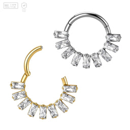 Pack of 5 G23 ASTM F136 Titanium Hinged Segment Ring | Nine Link Square Zircon Closed Loop Ring Unisex Wedding Nose Ring