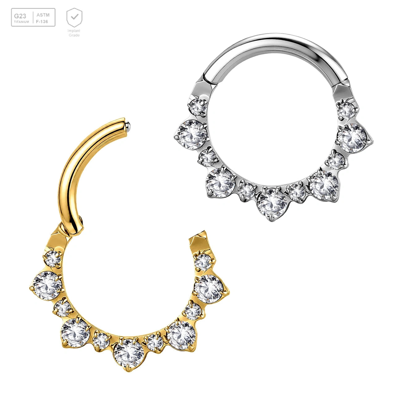 Pack of 5 G23 ASTM F136 Titanium Hinged Segment Ring | Septum Clicker Cluster Zircon Nose Hoop Ring Hinged Segment Ear Cartilage Tragus