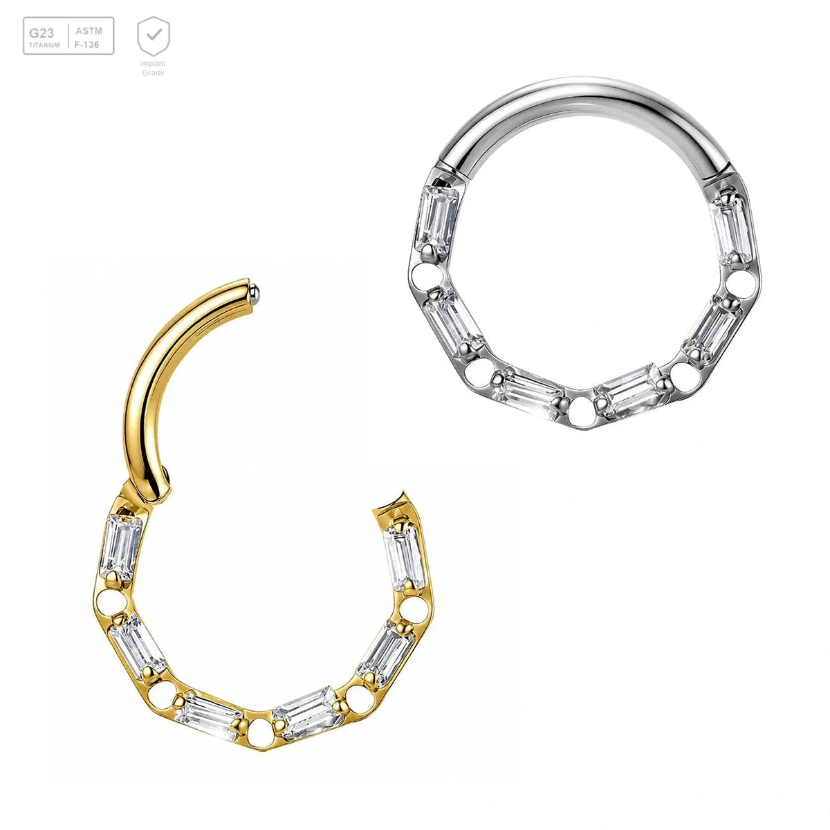 Baguette & Round Gem Titanium Segment Ring