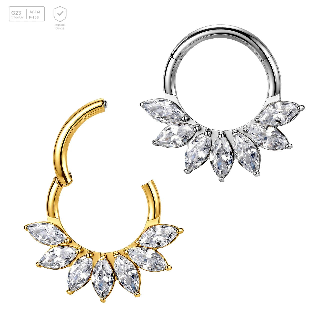 Pack of 5 G23 ASTM F136 Titanium Hinged Segment Ring | Hinged Segment Nose Septum Ring Gold Plated Ring for Engagement Party