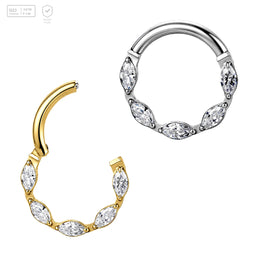 Pack of 5 G23 ASTM F136 Titanium Hinged Segment Ring | Daith Hoop Cluster Nose Gold Plated Zircon Nose Rings for Weddings