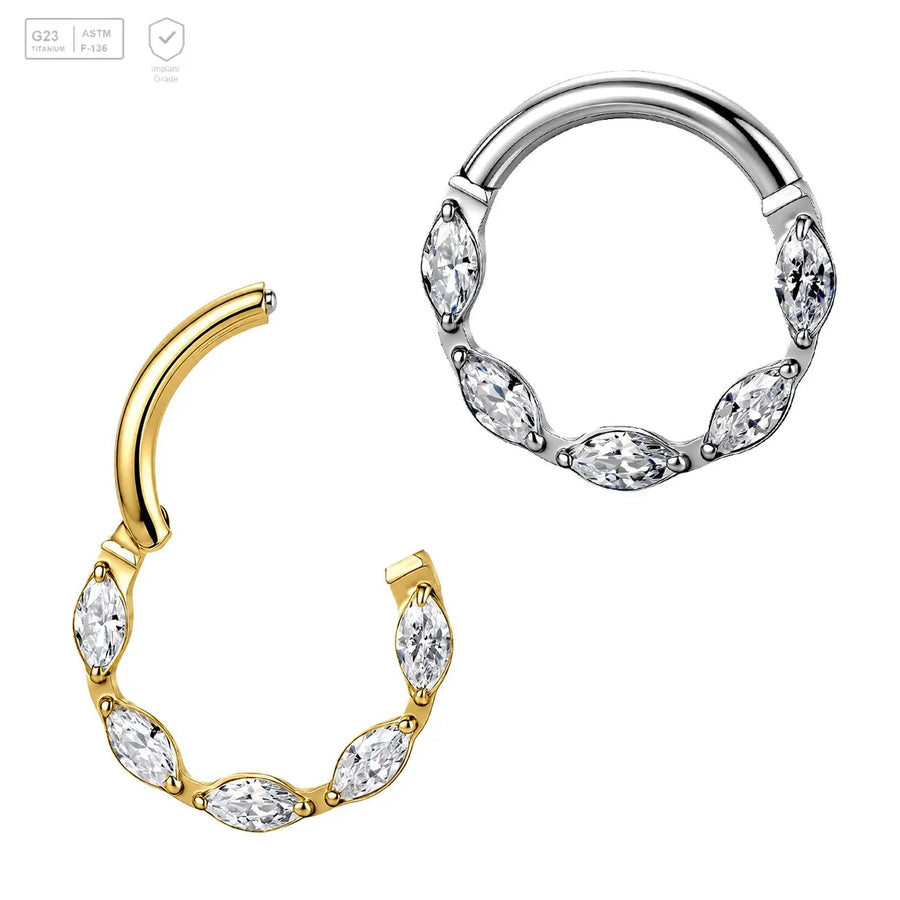 Marquise Gem Arc Titanium Segment Ring