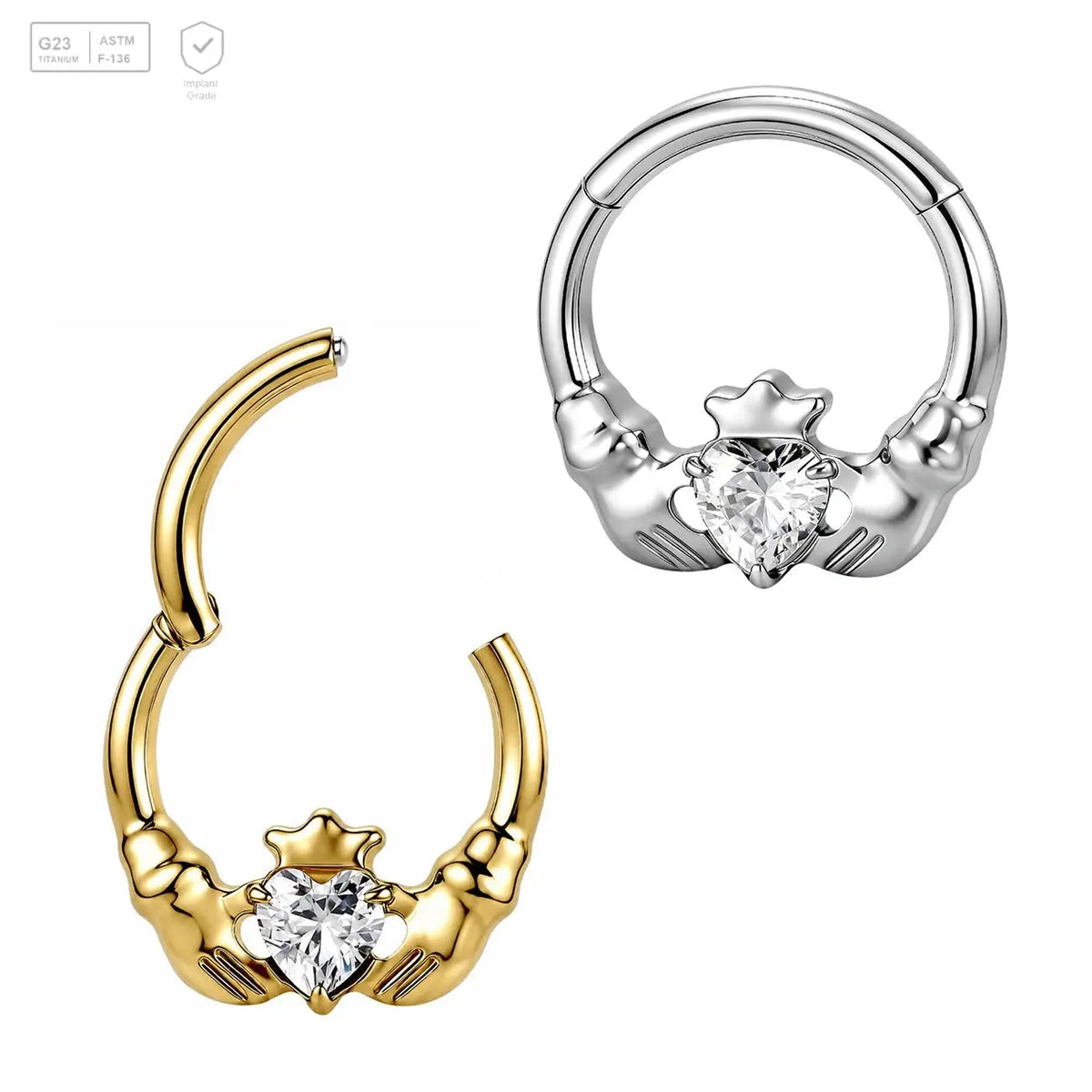 Claddagh Heart and Hands Titanium Segment Ring