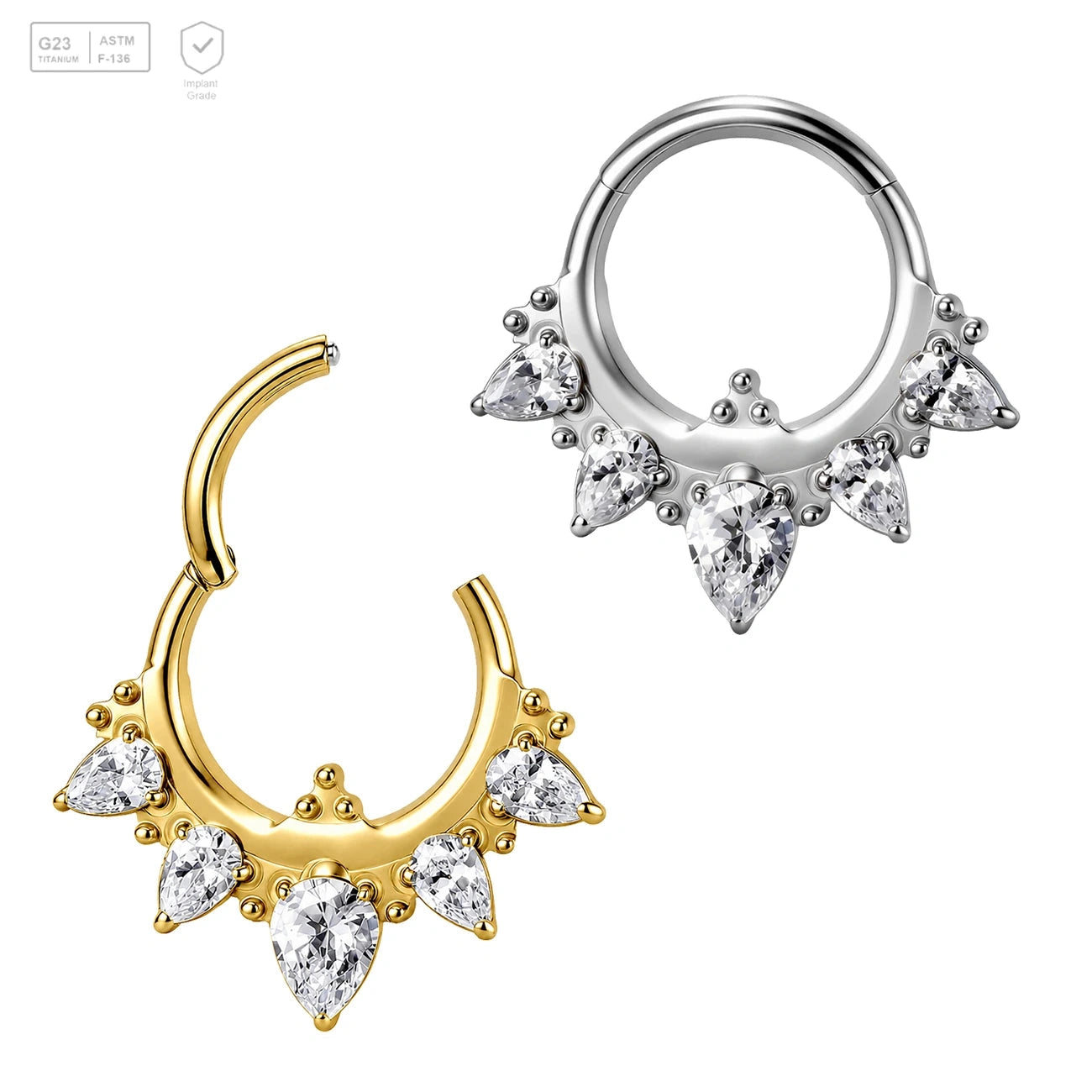 Pack of 5 G23 ASTM F136 Titanium Hinged Segment Ring | Piercing Earrings Jewelry Zircon Circle Piercing Diamond Nose Rings