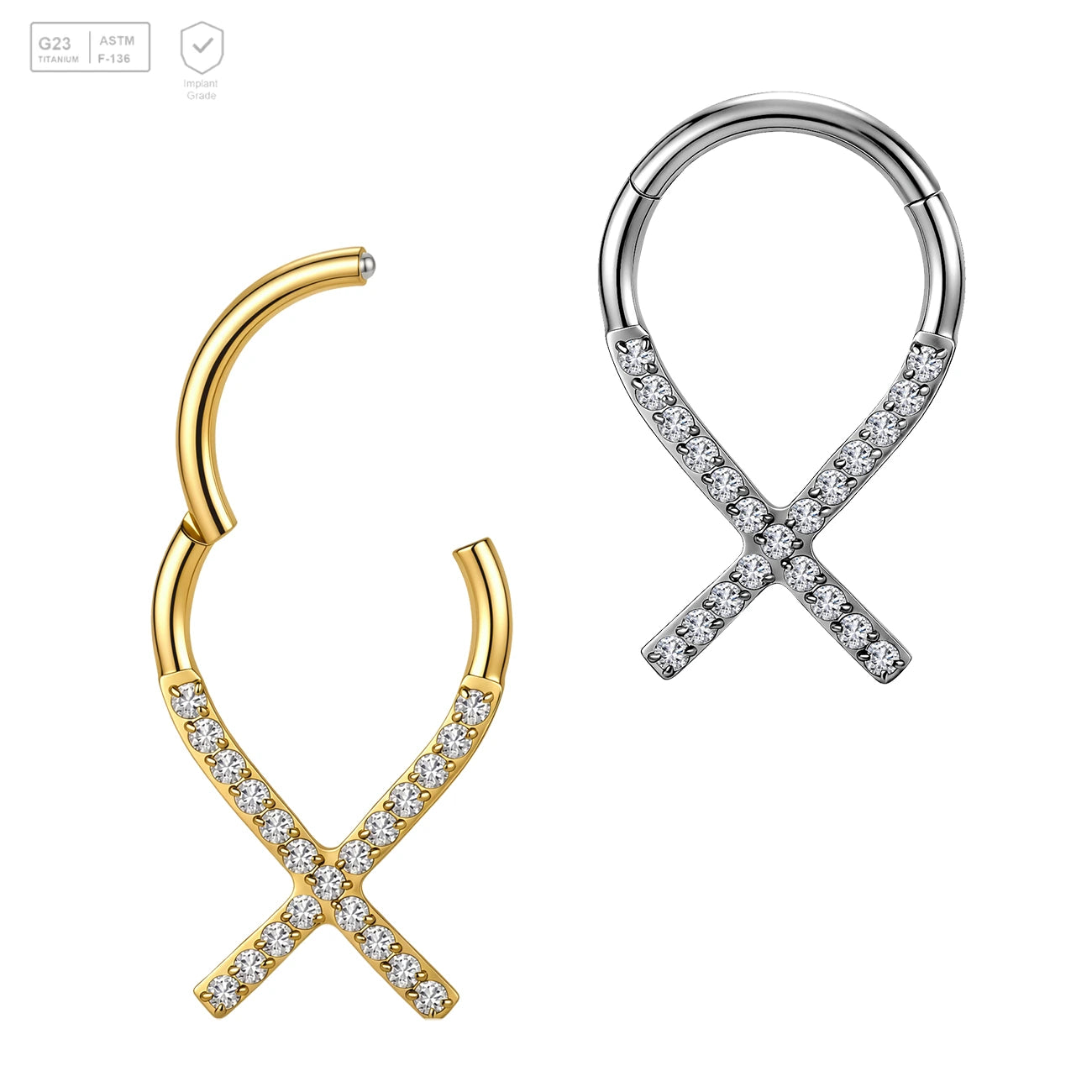 Pack of 5 G23 ASTM F136 Titanium Hinged Segment Ring | Septum Clicker Ring Nose Rings Zircon