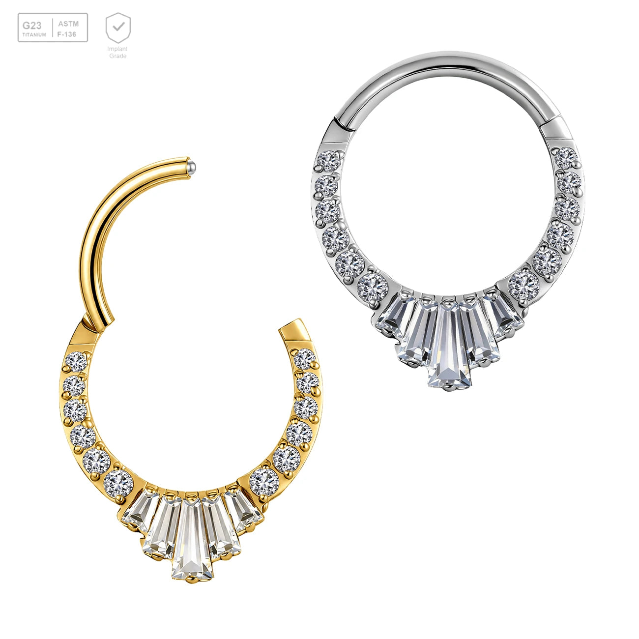 Pack of 5 G23 ASTM F136 Titanium Hinged Segment Ring | Nose Ring Hoop Zircon Daith Helix Septum Piercing 18G 20G Segment Clicker Gold