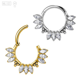 Pack of 5 G23 ASTM F136 Titanium Hinged Segment Ring | PVD Plating Septum Ring Cubic Zirconia Geometric Shape Daith Nose Ring Crown
