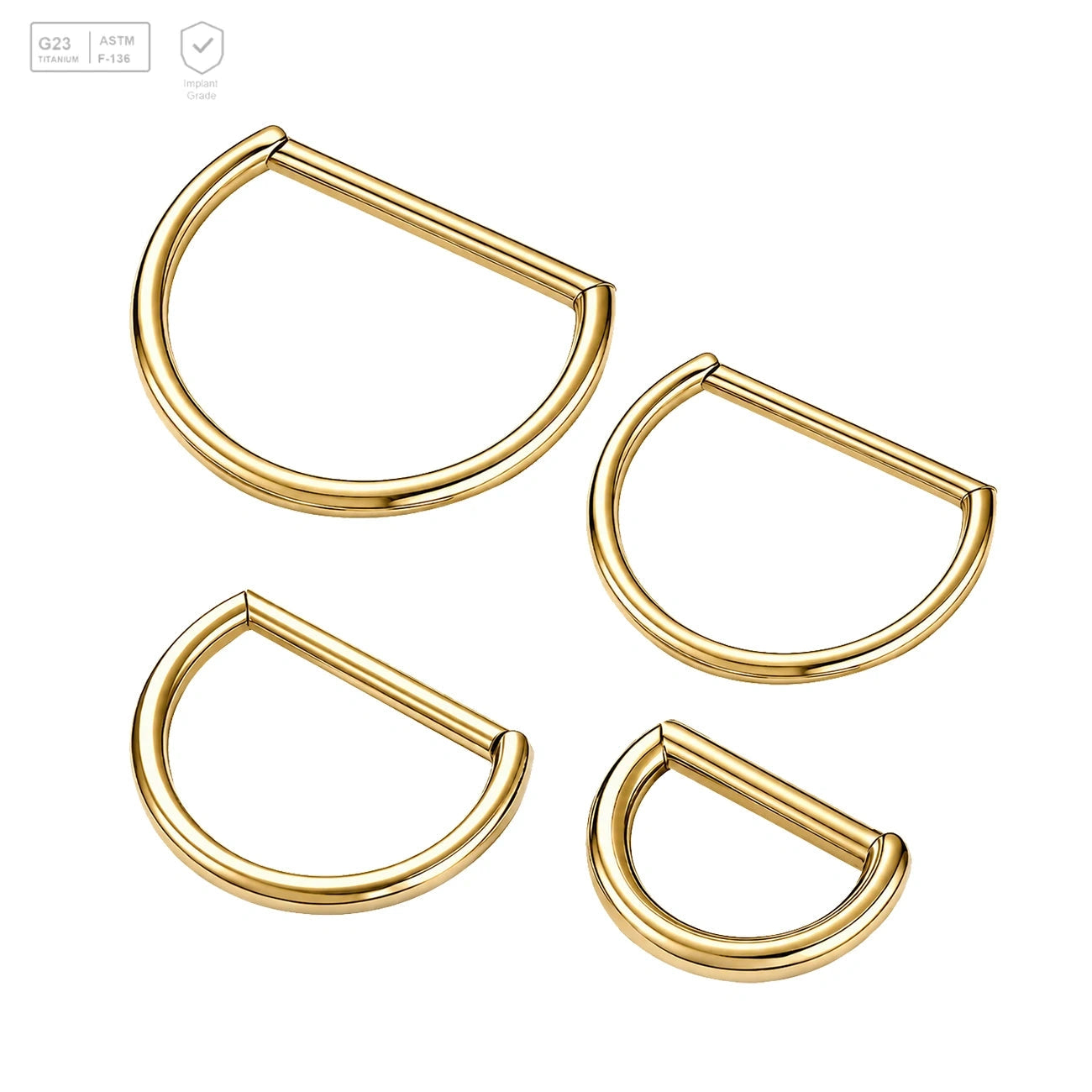 Pack of 5 G23 ASTM F136 Titanium Hinged Segment Ring | D Shape Cartilage Hoop Ring Gold Hinged Septum Unisex for Woman