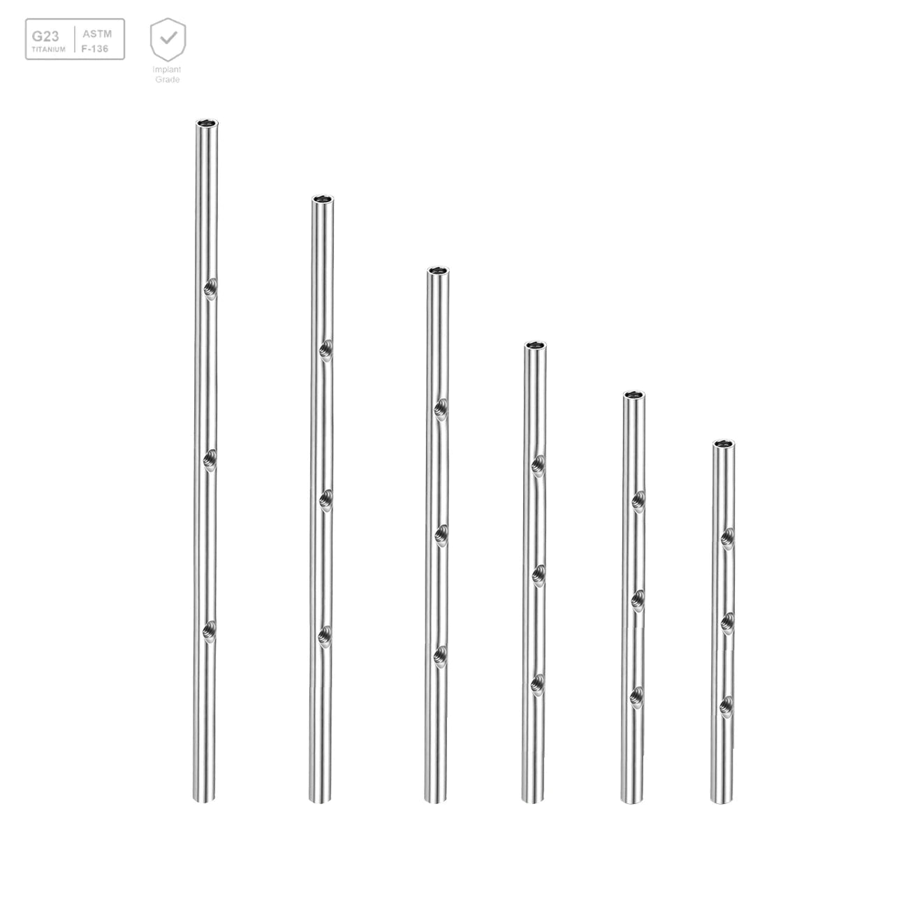 Pack of 5 G23 ASTM F136 Titanium Straight Barbell | Multi Hole Length