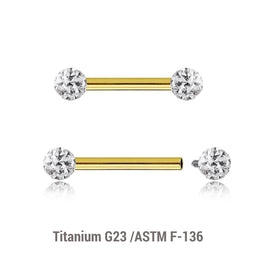 Pack of 5 Gold PVD plated titanium internally threaded tragus barbells, Thickness 1.2mm, with two 3mm multi-crystal balls with epoxy resin cover