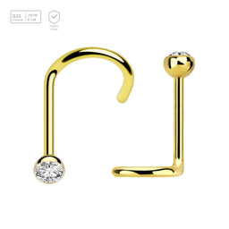 Pack of 10 PVD plated Titanium G23 nose screws with 2.5mm rounded top with bezel set crystal, thickness 0.8mm - G23 ASTM F-136 implant grade titanium body jewelry