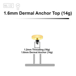 Pack of 10 Gold PVD plated Titanium G23 flat disk dermal anchor tops in size 3mm, internal thread size 1.2mm - G23 ASTM F-136 implant grade titanium body jewelry