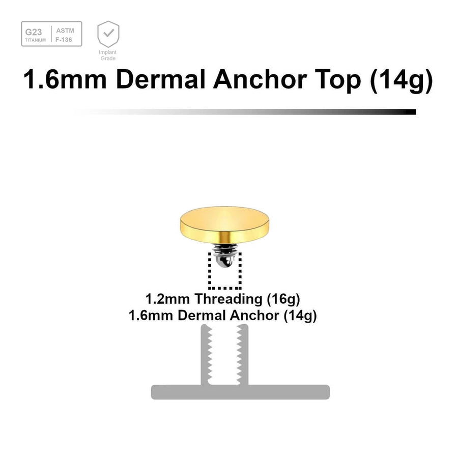 Pack of 10 Gold PVD plated Titanium G23 flat disk dermal anchor tops in size 4mm, internal thread size 1.2mm - G23 ASTM F-136 implant grade titanium body jewelry
