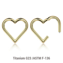 Pack of 5 Gold PVD Titanium hinged segment rings in heart shape, Thickness 1.2mm