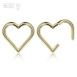 Pack of 5 Gold PVD Titanium hinged segment rings in heart shape, Thickness 1.2mm - G23 ASTM F-136 implant grade titanium body jewelry