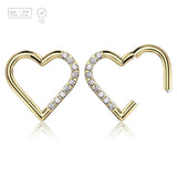 Pack of 3 Gold PVD Titanium hinged segment rings in heart shape with CZ studded front, Thickness 1.2mm - G23 ASTM F-136 implant grade titanium body jewelry