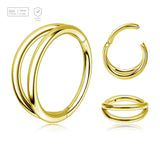 Pack of 5 Gold PVD plated Titanium hinged segment rings with a double hoop design, Thickness 1.2mm - G23 ASTM F-136 implant grade titanium body jewelry