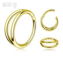 Pack of 5 Gold PVD plated Titanium hinged segment rings with a double hoop design, Thickness 1.2mm - G23 ASTM F-136 implant grade titanium body jewelry