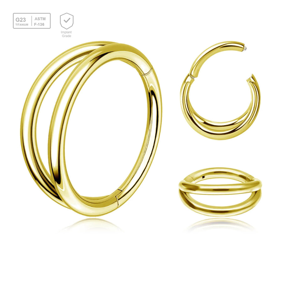 Pack of 5 Gold PVD plated Titanium hinged segment rings with a double hoop design, Thickness 1.2mm - G23 ASTM F-136 implant grade titanium body jewelry