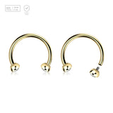 Pack of 5 PVD plated titanium internally threaded circular barbells, Thickness 1.2mm, with two half balls with a bezel set crystals - G23 ASTM F-136 implant grade titanium body jewelry