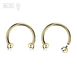 Pack of 5 PVD plated titanium internally threaded circular barbells, Thickness 1.2mm, with two half balls with a bezel set crystals - G23 ASTM F-136 implant grade titanium body jewelry