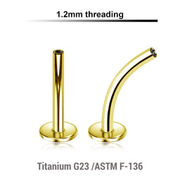 Pack of 5 Gold PVD plated titanium internally threaded curved labret posts with 4mm base plate, thickness 1.2mm