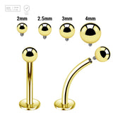 Pack of 5 Gold PVD plated titanium internally threaded curved labrets, Thickness 1.2mm, with Balls - G23 ASTM F-136 implant grade titanium body jewelry