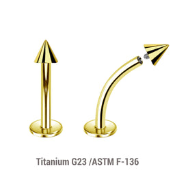 Pack of 5 Gold PVD plated titanium internally threaded curved labrets, Thickness 1.2mm, cone size 2.5mm