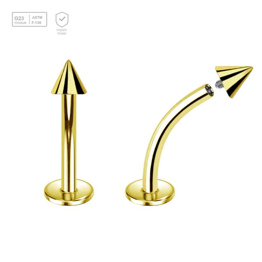 Pack of 5 Gold PVD plated titanium internally threaded curved labrets, Thickness 1.2mm, cone size 2.5mm - G23 ASTM F-136 implant grade titanium body jewelry