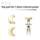 Pack of 5 Gold PVD plated Titanium G23 Internally threaded labret tops in a 3mm flat moon shape, Thread size 0.9mm - G23 ASTM F-136 implant grade titanium body jewelry