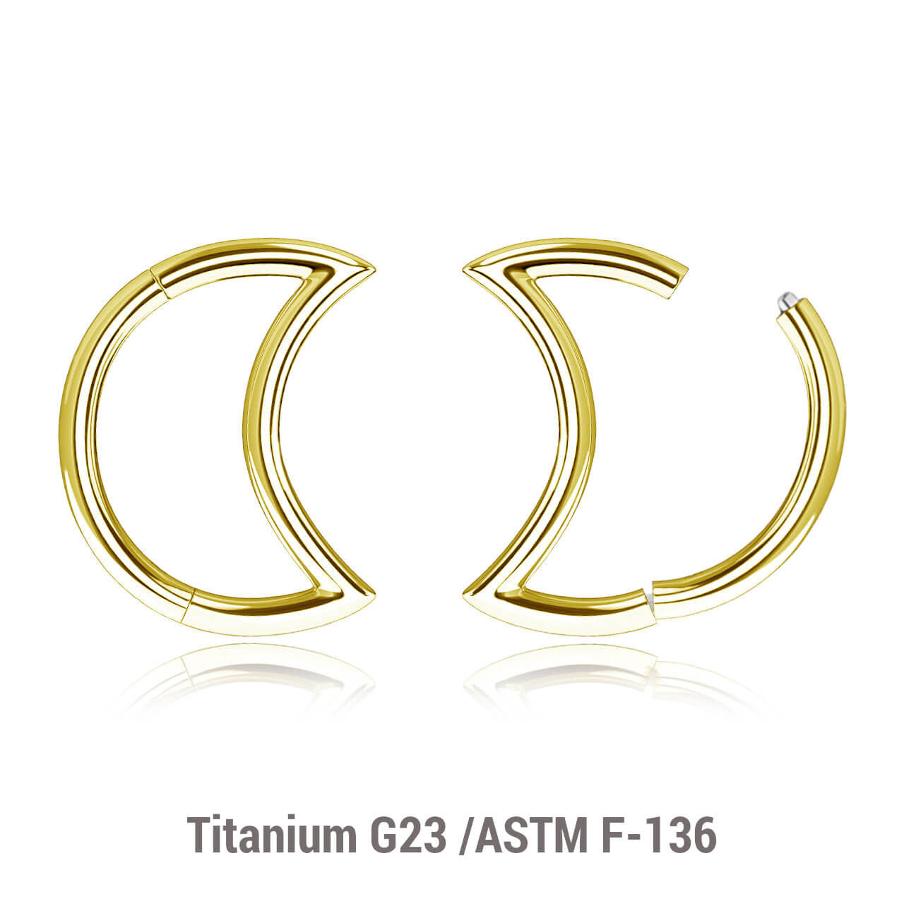 Pack of 5 Gold PVD plated Titanium hinged segment rings in moon shape, Thickness 1.2mm