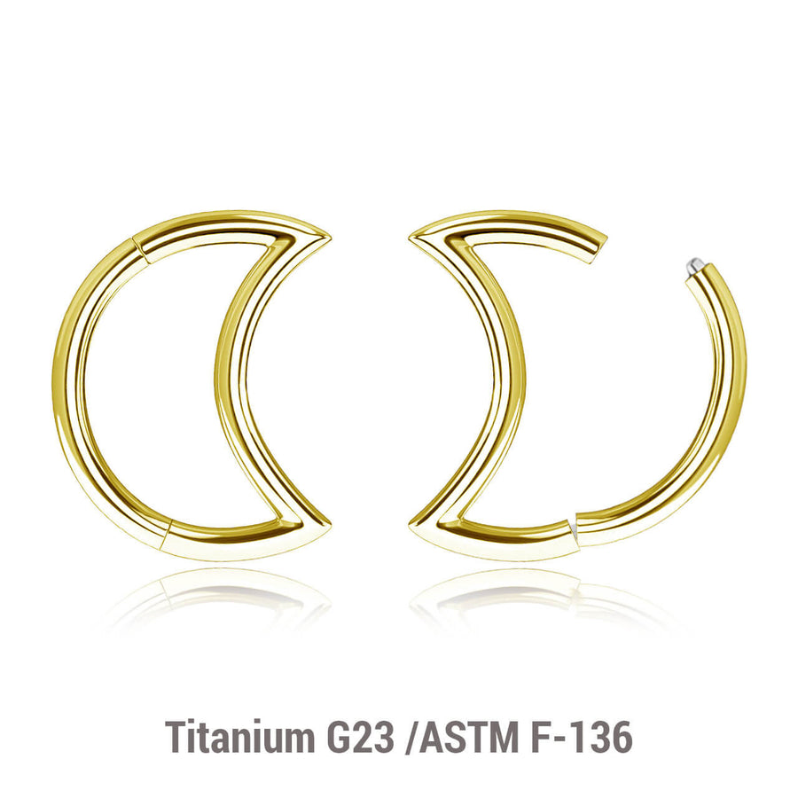 Pack of 5 Gold PVD plated Titanium hinged segment rings in moon shape, Thickness 1.2mm