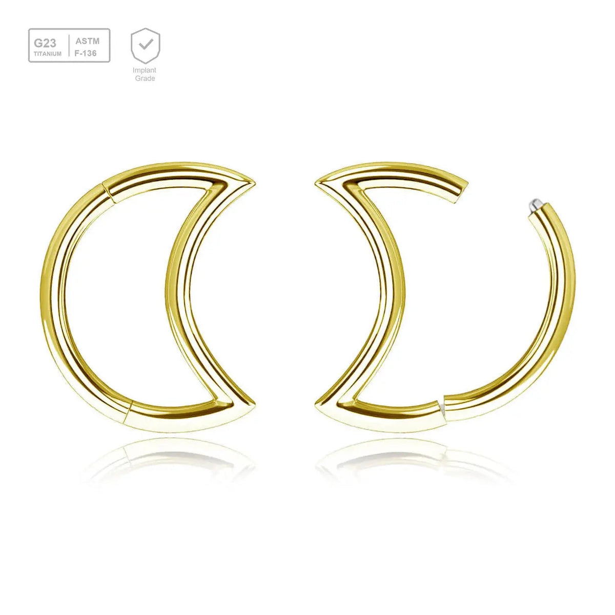Pack of 5 Gold PVD plated Titanium hinged segment rings in moon shape, Thickness 1.2mm