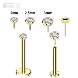 Pack of 5 Gold PVD plated Titanium threadless push in labrets, Thickness 1mm with flat jewel ball tops - G23 ASTM F-136 implant grade titanium body jewelry