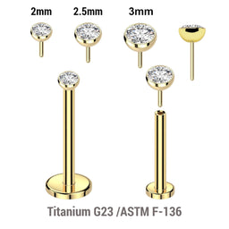 Pack of 5 Gold PVD plated Titanium threadless push in labrets, Thickness 1mm with flat jewel ball tops