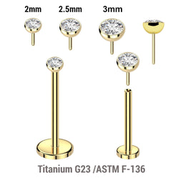 Pack of 5 Gold PVD plated Titanium threadless push in labrets, Thickness 0.8mm with flat jewel ball tops