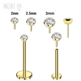 Pack of 5 Gold PVD plated Titanium threadless push in labrets, Thickness 0.8mm with flat jewel ball tops - G23 ASTM F-136 implant grade titanium body jewelry