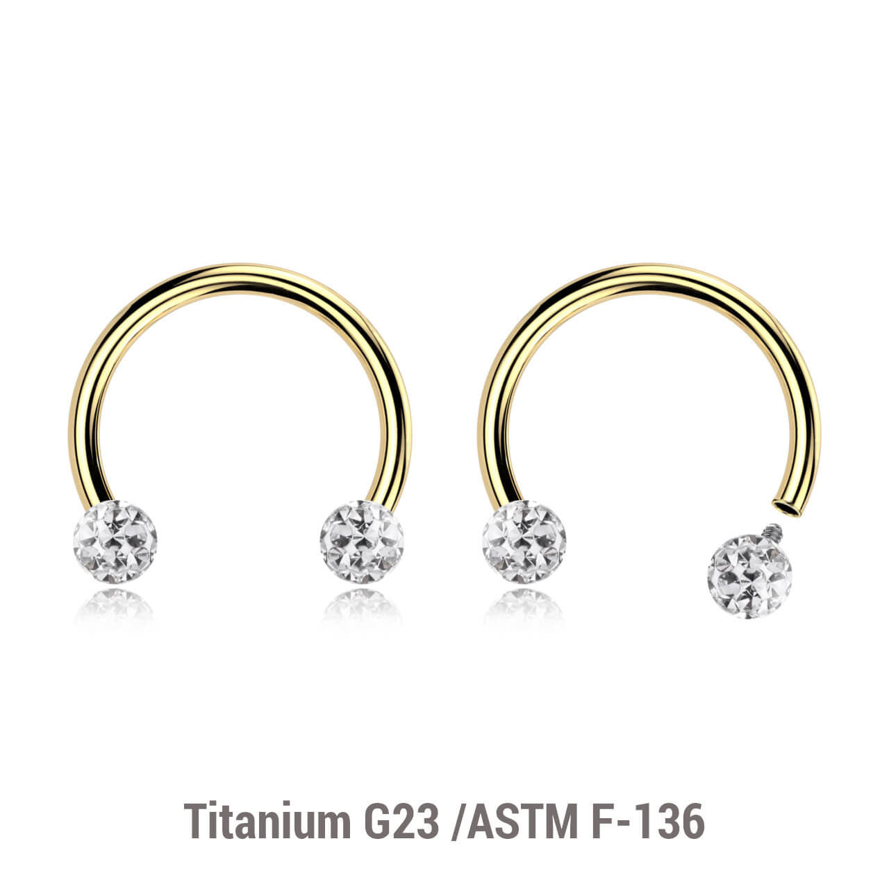 Pack of 5 PVD plated titanium internally threaded circular barbells, Thickness 1.2mm, with two 3mm multi-crystal balls with epoxy resin cover