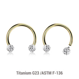 Pack of 5 PVD plated titanium internally threaded circular barbells, Thickness 1.2mm, with two 3mm multi-crystal balls with epoxy resin cover