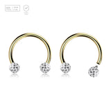 Pack of 5 PVD plated titanium internally threaded circular barbells, Thickness 1.2mm, with two 3mm multi-crystal balls with epoxy resin cover - G23 ASTM F-136 implant grade titanium body jewelry