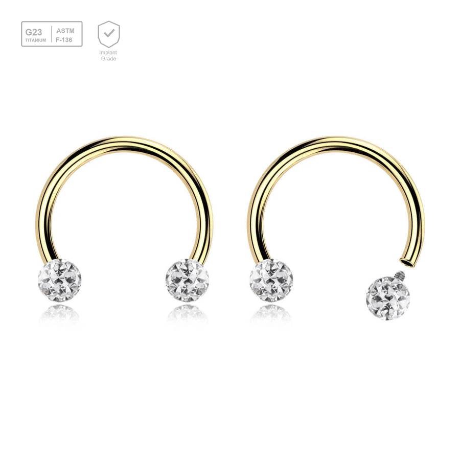 Pack of 5 PVD plated titanium internally threaded circular barbells, Thickness 1.2mm, with two 3mm multi-crystal balls with epoxy resin cover - G23 ASTM F-136 implant grade titanium body jewelry