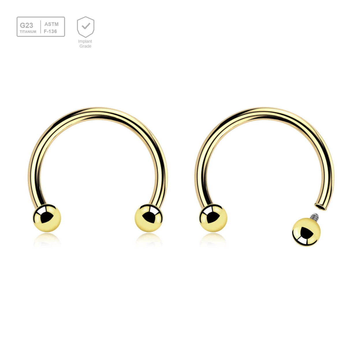 Pack of 5 PVD plated titanium internally threaded circular barbells, Thickness 1.2mm, Ball size 2.5mm - G23 ASTM F-136 implant grade titanium body jewelry